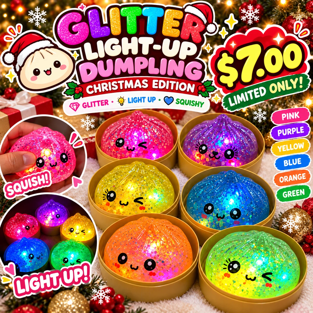 Glitter Light-Up Dumpling Christmas Edition