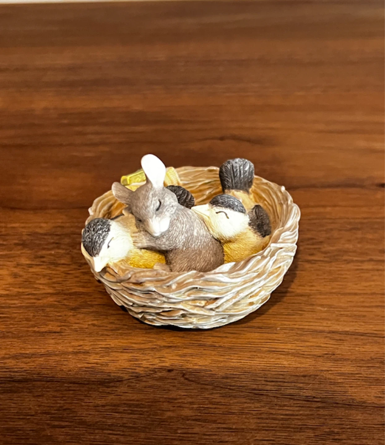 Charming Miniature Bird and Mouse Nest Figurine