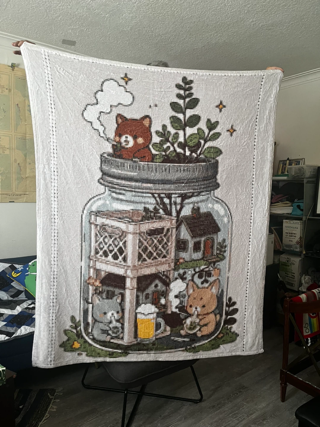 Mason Jar Themed Animal Illustration Throw Blanket - photo 3
