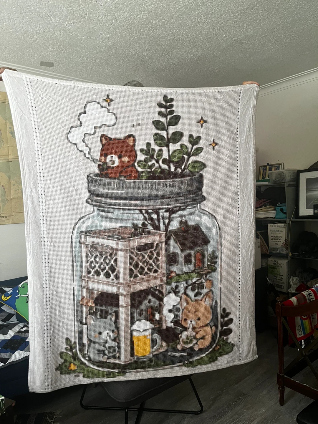 Mason Jar Themed Animal Illustration Throw Blanket - photo 4