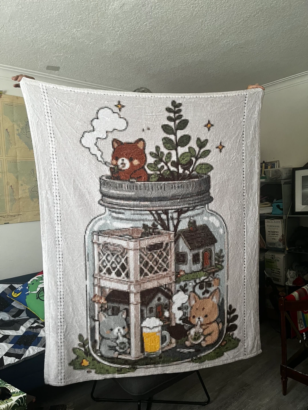 Mason Jar Themed Animal Illustration Throw Blanket - photo 5