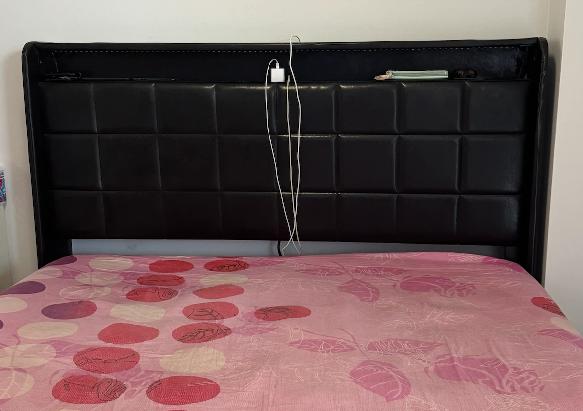 Black Leather Upholstered LED Bed Frame