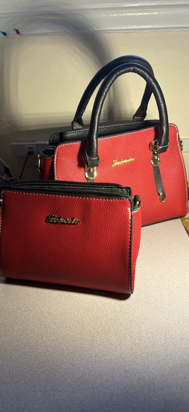 Lebornu Red and Black Handbag Set