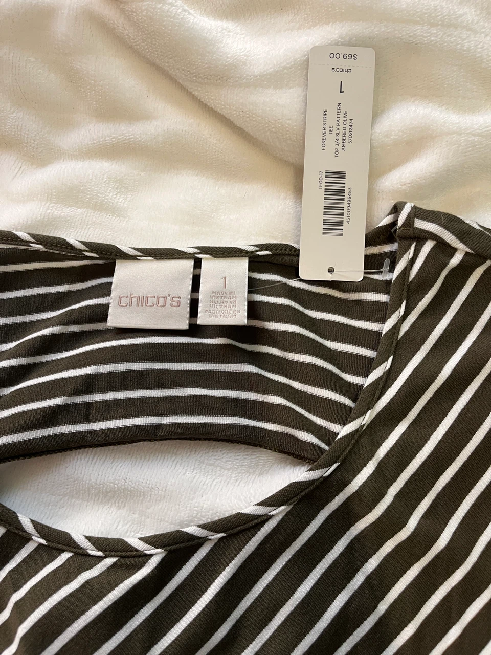 Chico's Forever Stripe 3/4 sleeves tee size 1-US M - photo 5
