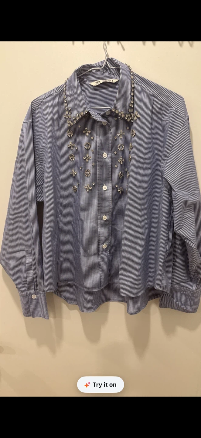 Zara Striped Shirt with Rhinestone Embellishments
