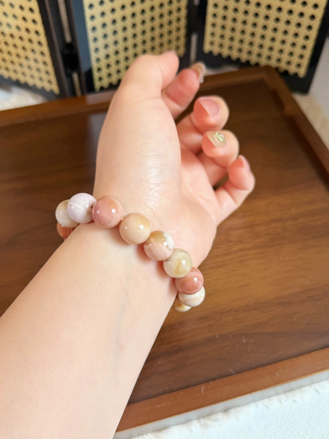Alashan Agate natural stone beaded bracelet with elephant charm - photo 3