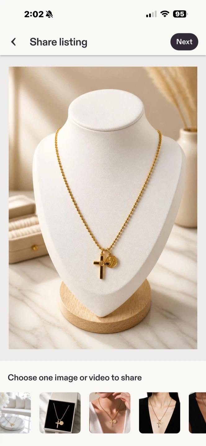 Gold-tone Cross and Coin Pendant Necklace