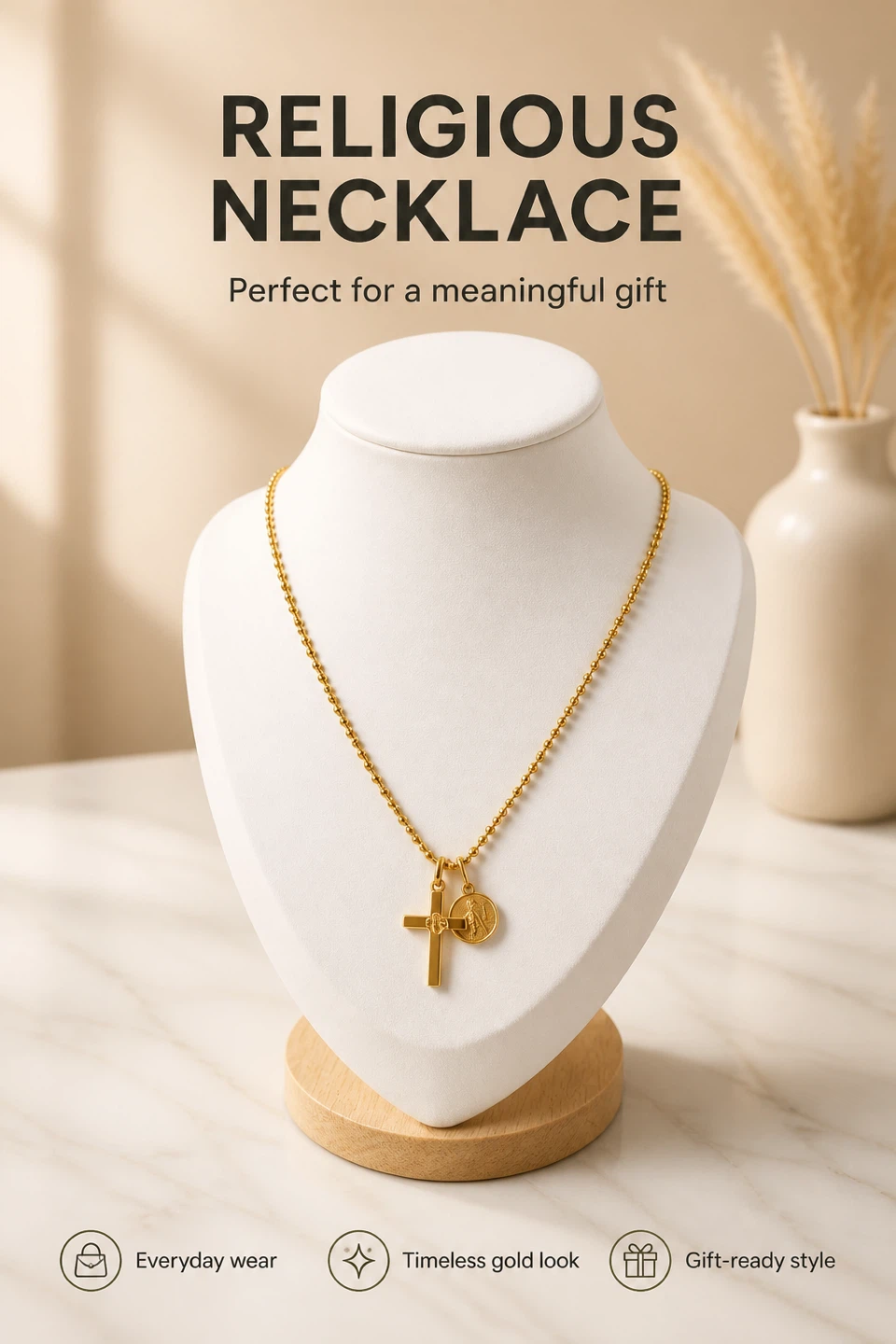 Gold-tone Cross and Coin Pendant Necklace - photo 2