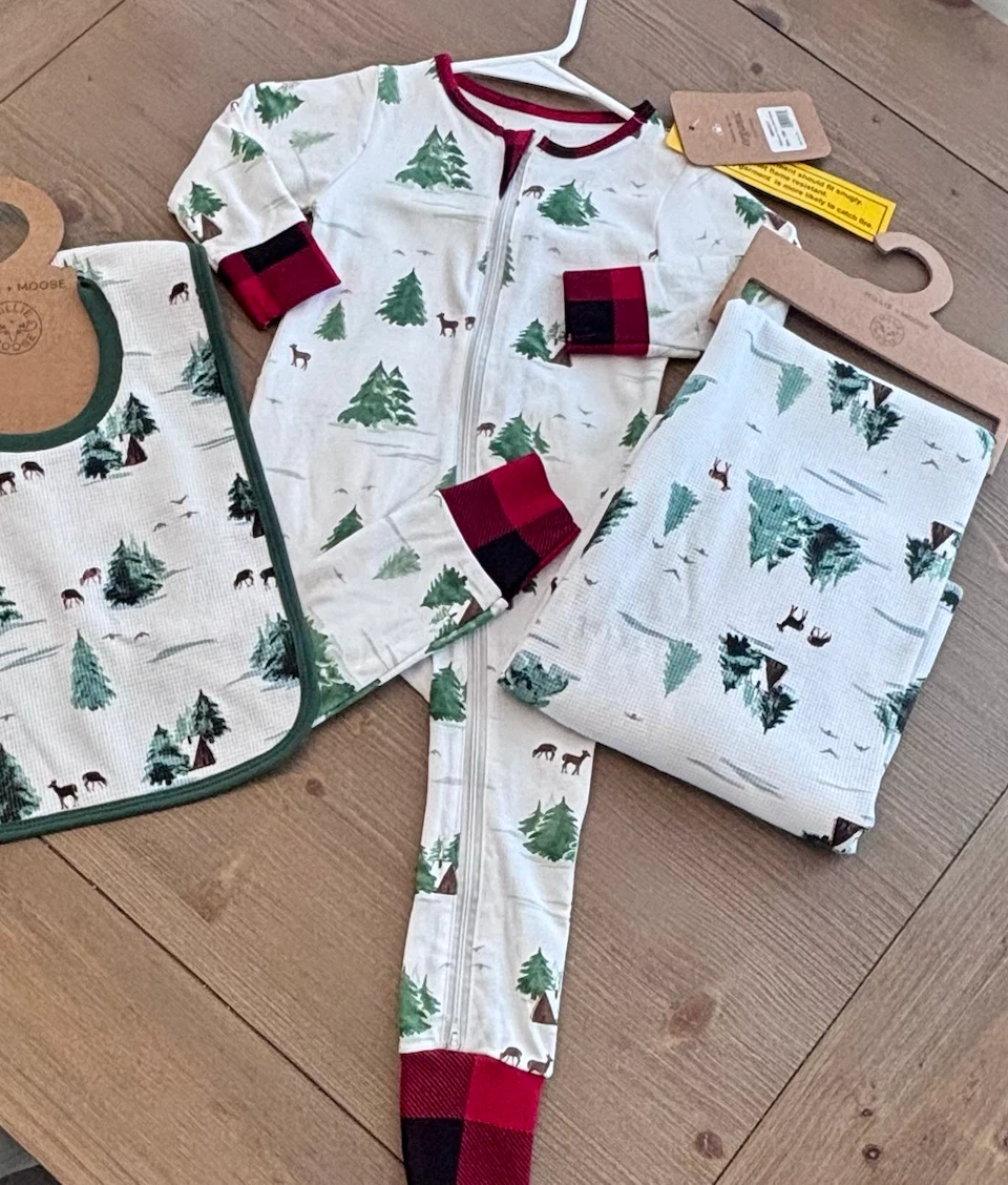 Millie + Moose Holiday Romper, Blanket and Bib Set
