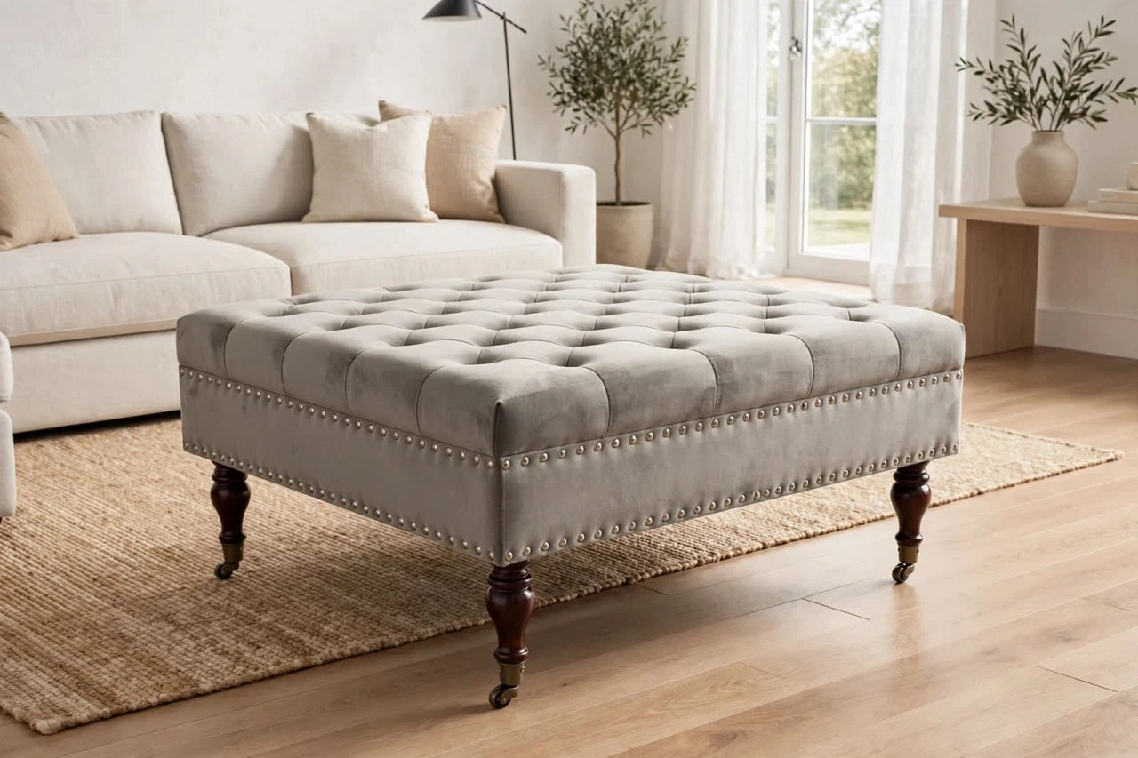 Large Tufted Velvet Ottoman