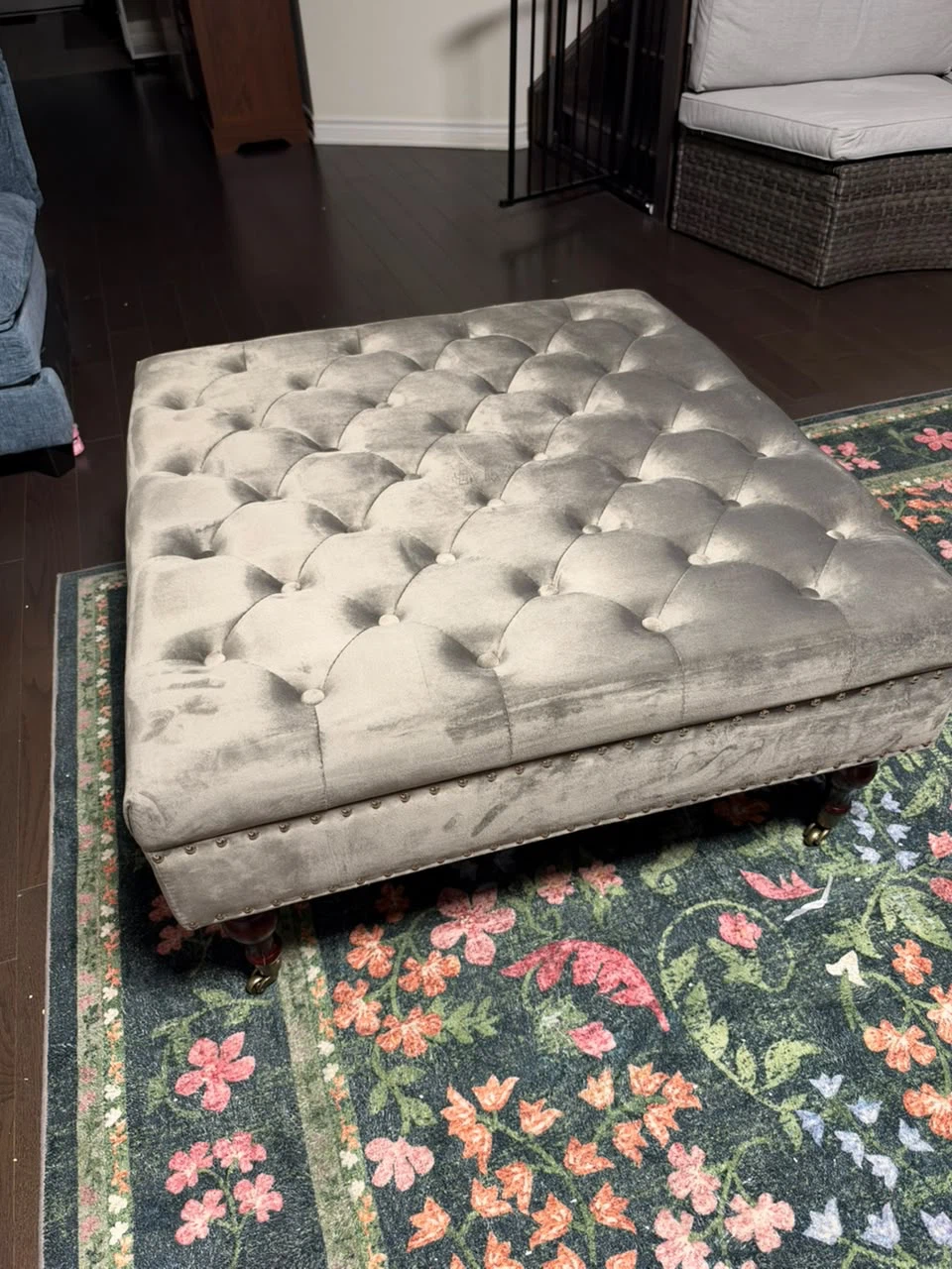 Large Tufted Velvet Ottoman - photo 2