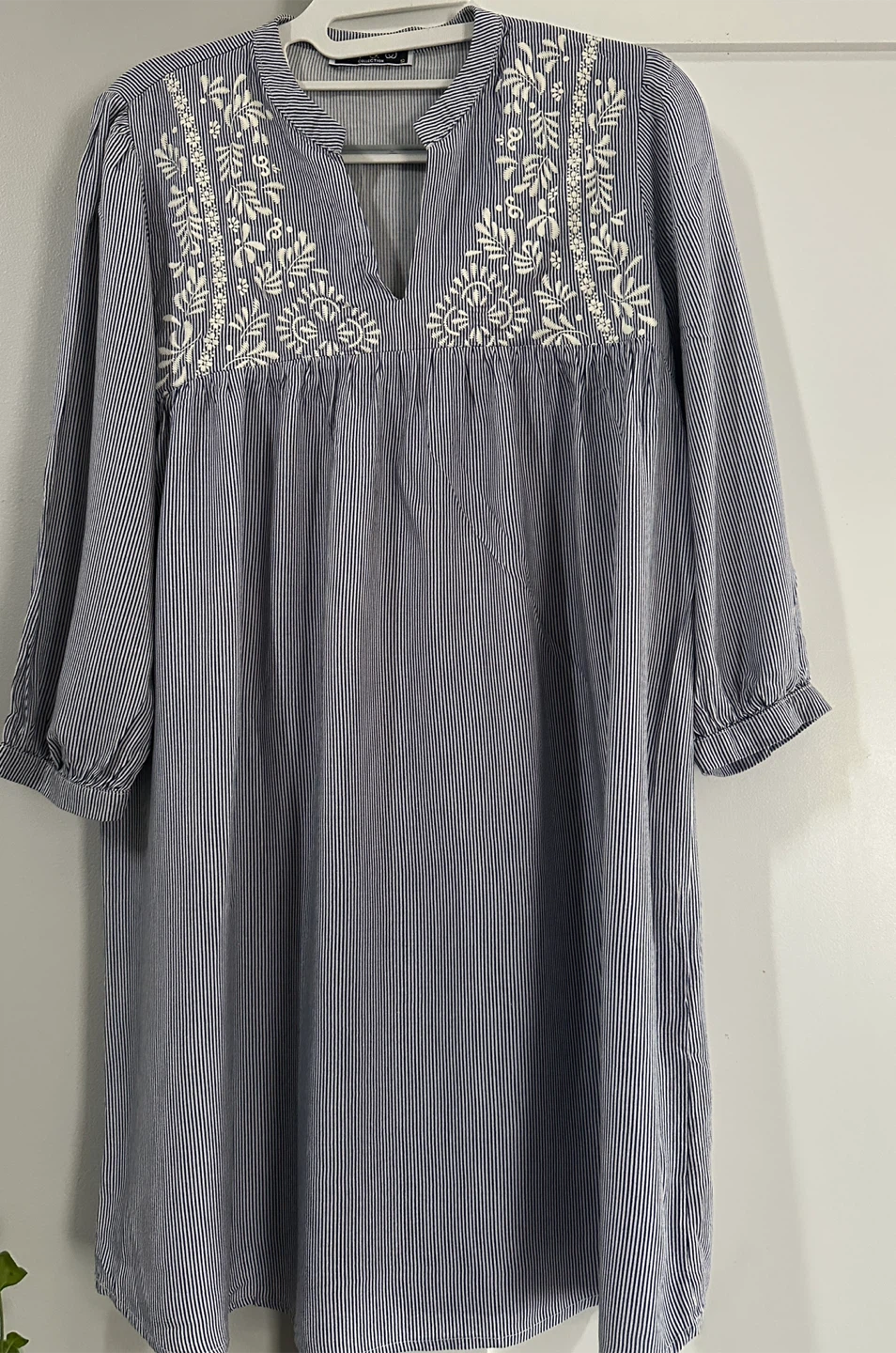 Striped Embroidered Tunic Top - New - $10