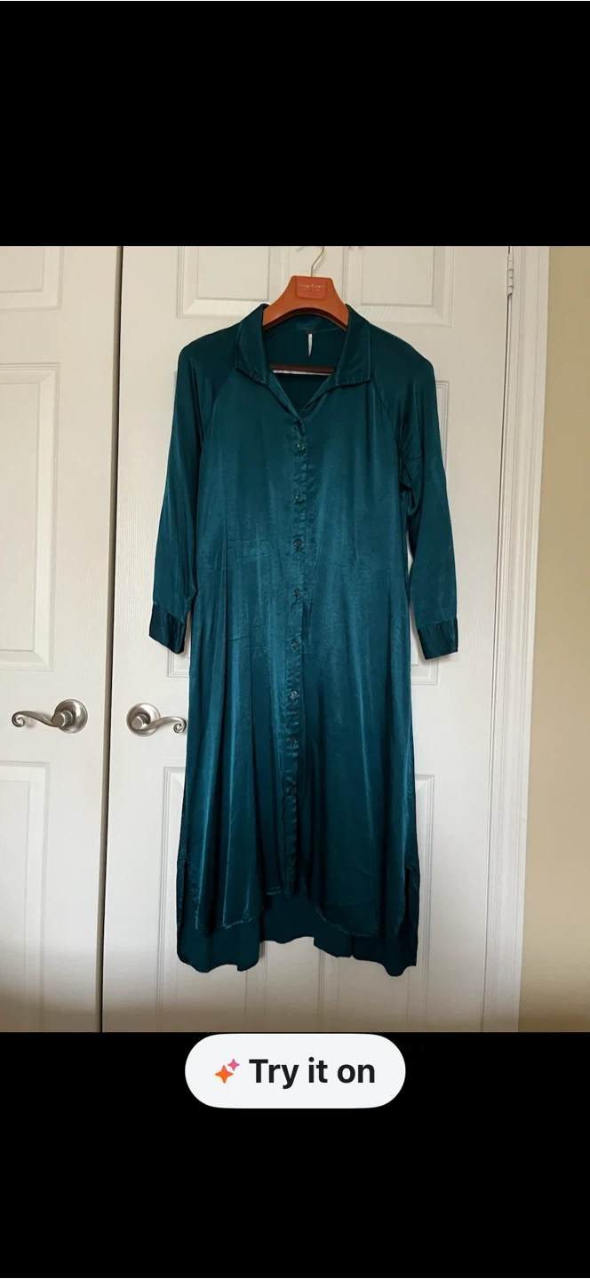 Teal Button-Up Shirt Dress