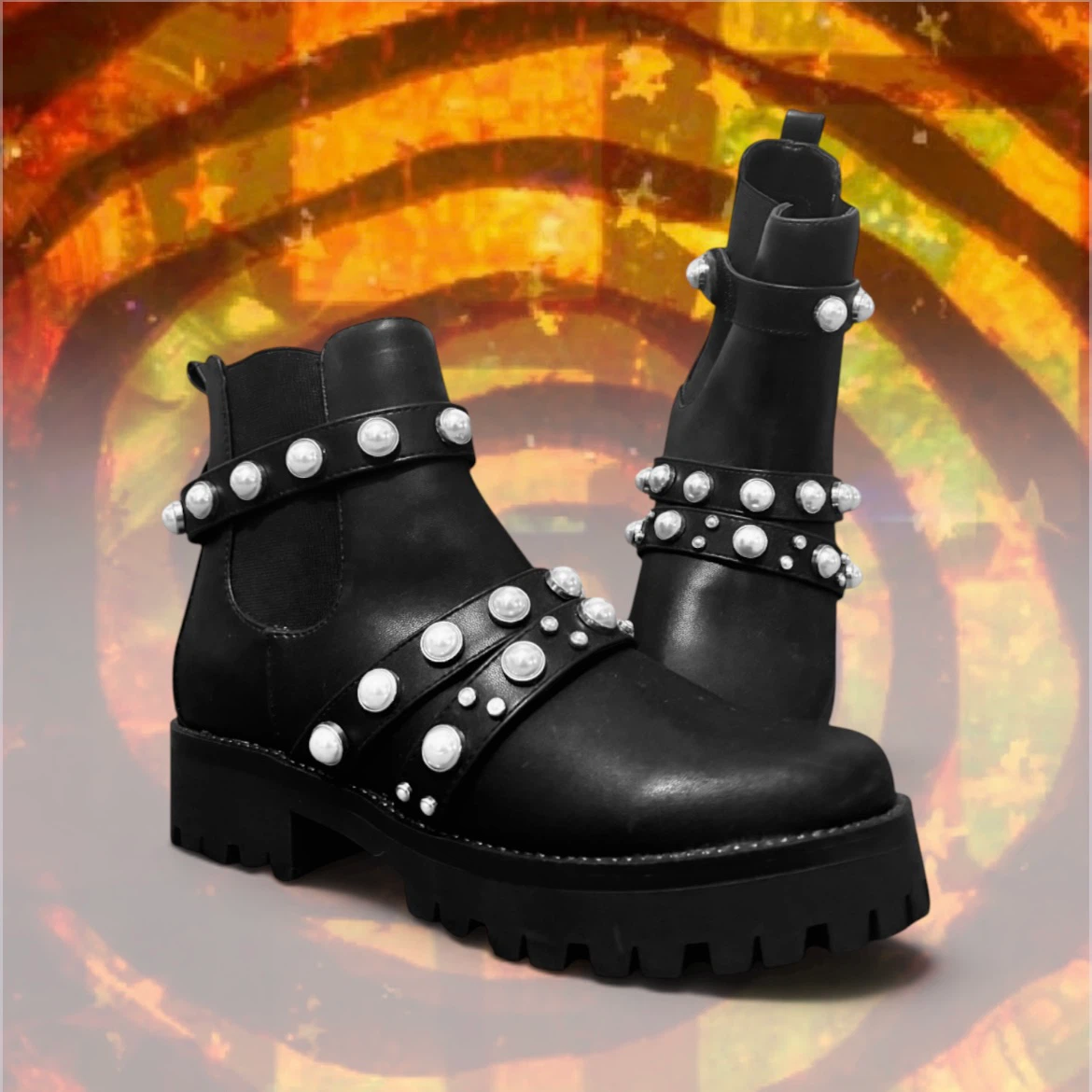 Black Pearl Embellished Ankle Boots