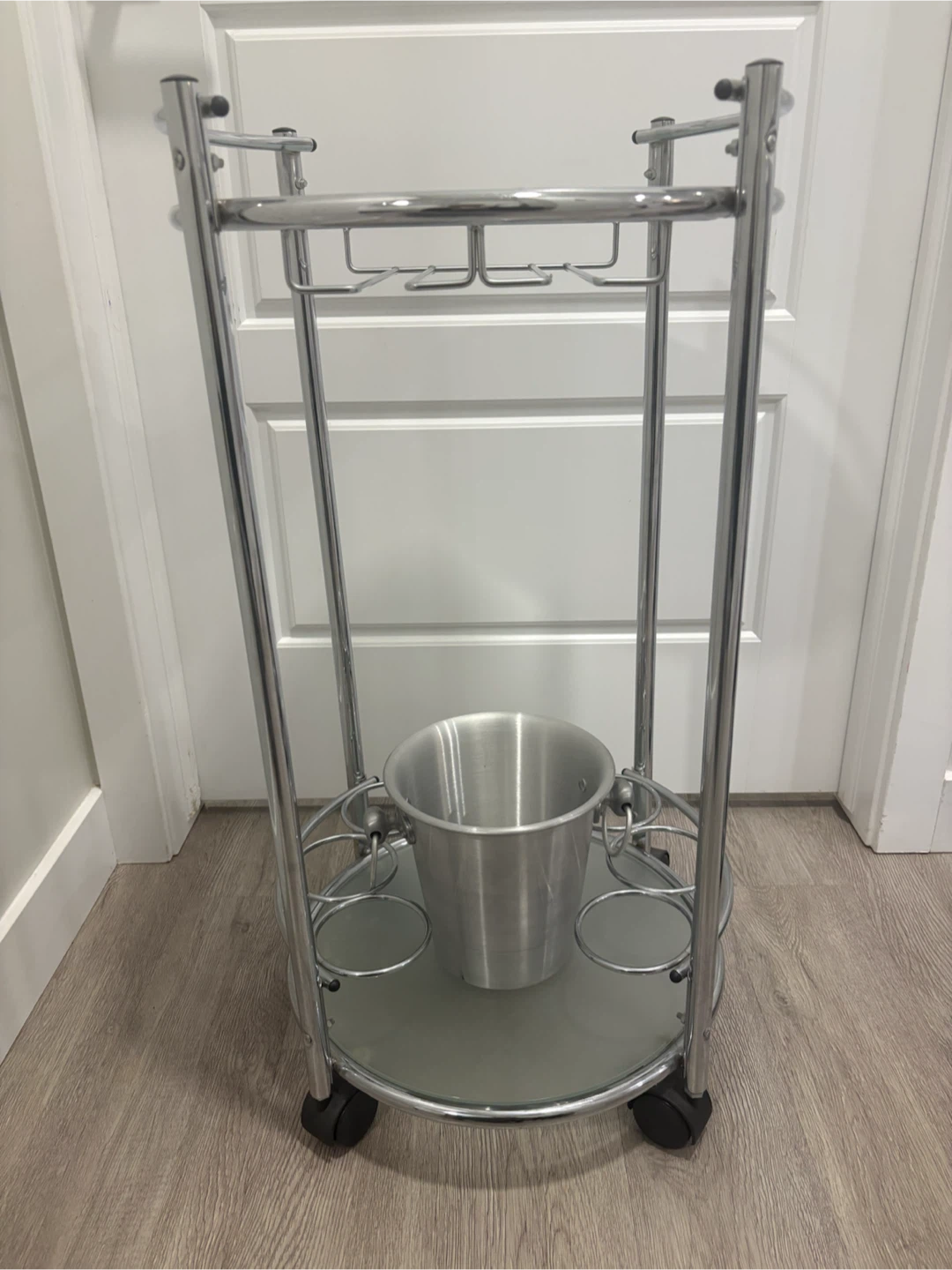 Chrome and Frosted Glass Rolling Bar Cart