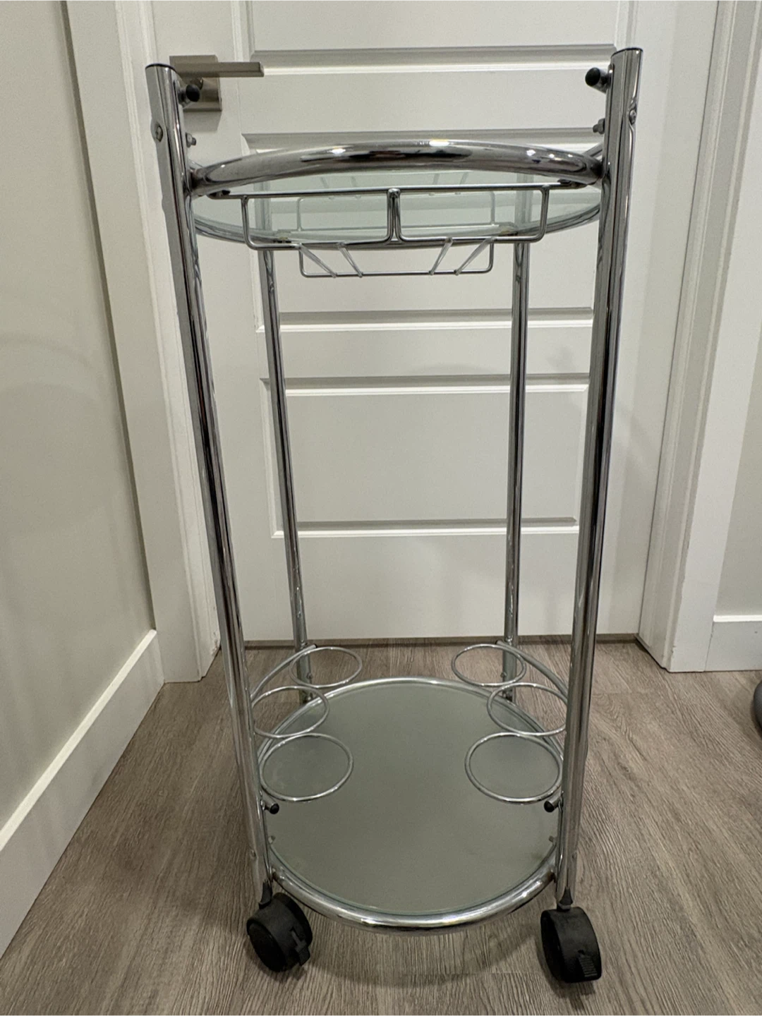 Chrome and Frosted Glass Rolling Bar Cart - photo 2