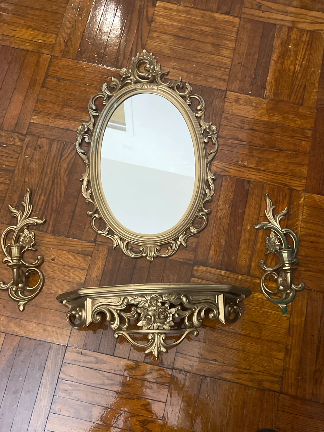 Vintage Ornate Gold Wall Mirror and Shelf Set - photo 2