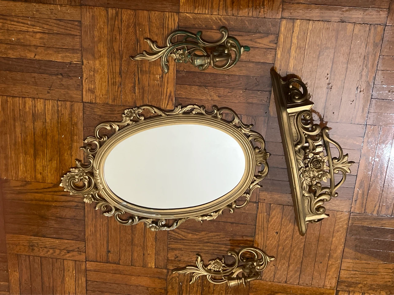 Vintage Ornate Gold Wall Mirror and Shelf Set - photo 4