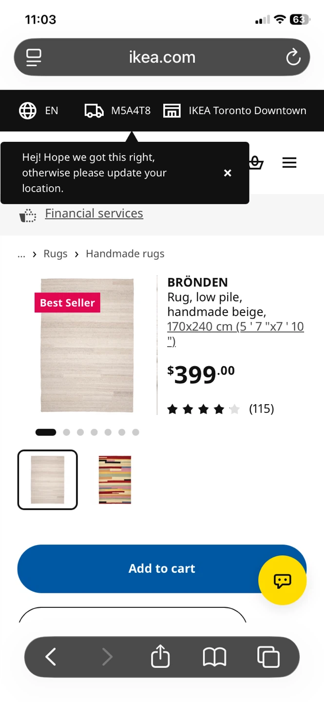 IKEA BRONDEN Handmade Rug Beige