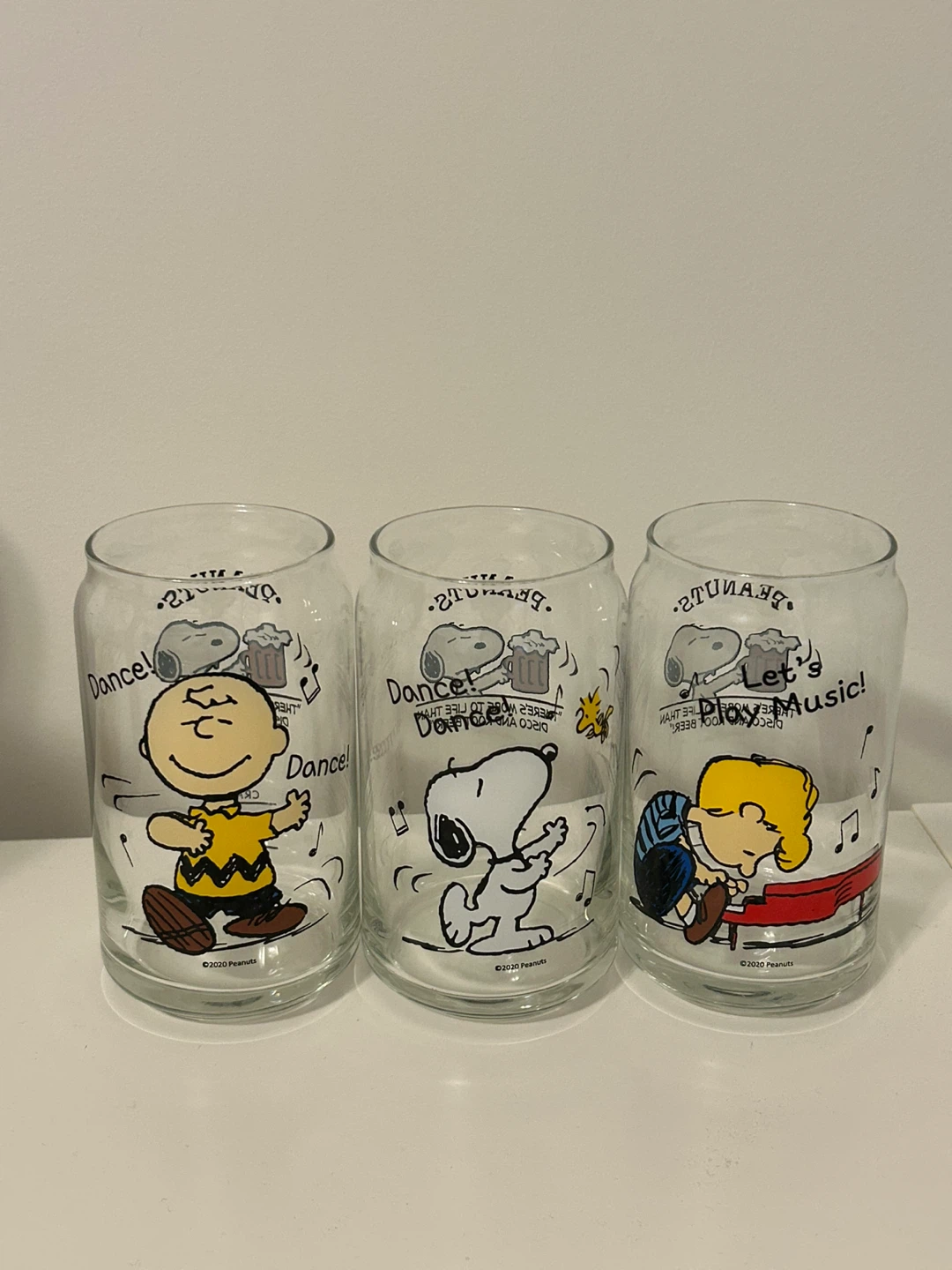 Set of 3 Peanuts Snoopy Glass Cups