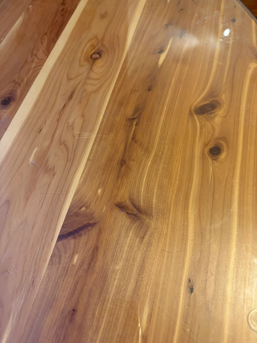 Round wooden dining table with glass top - photo 3