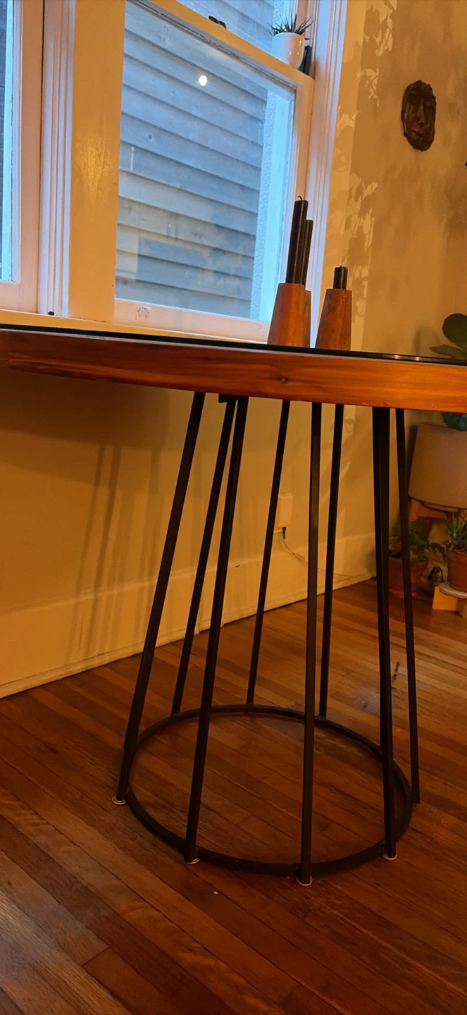 Round wooden dining table with glass top - photo 4