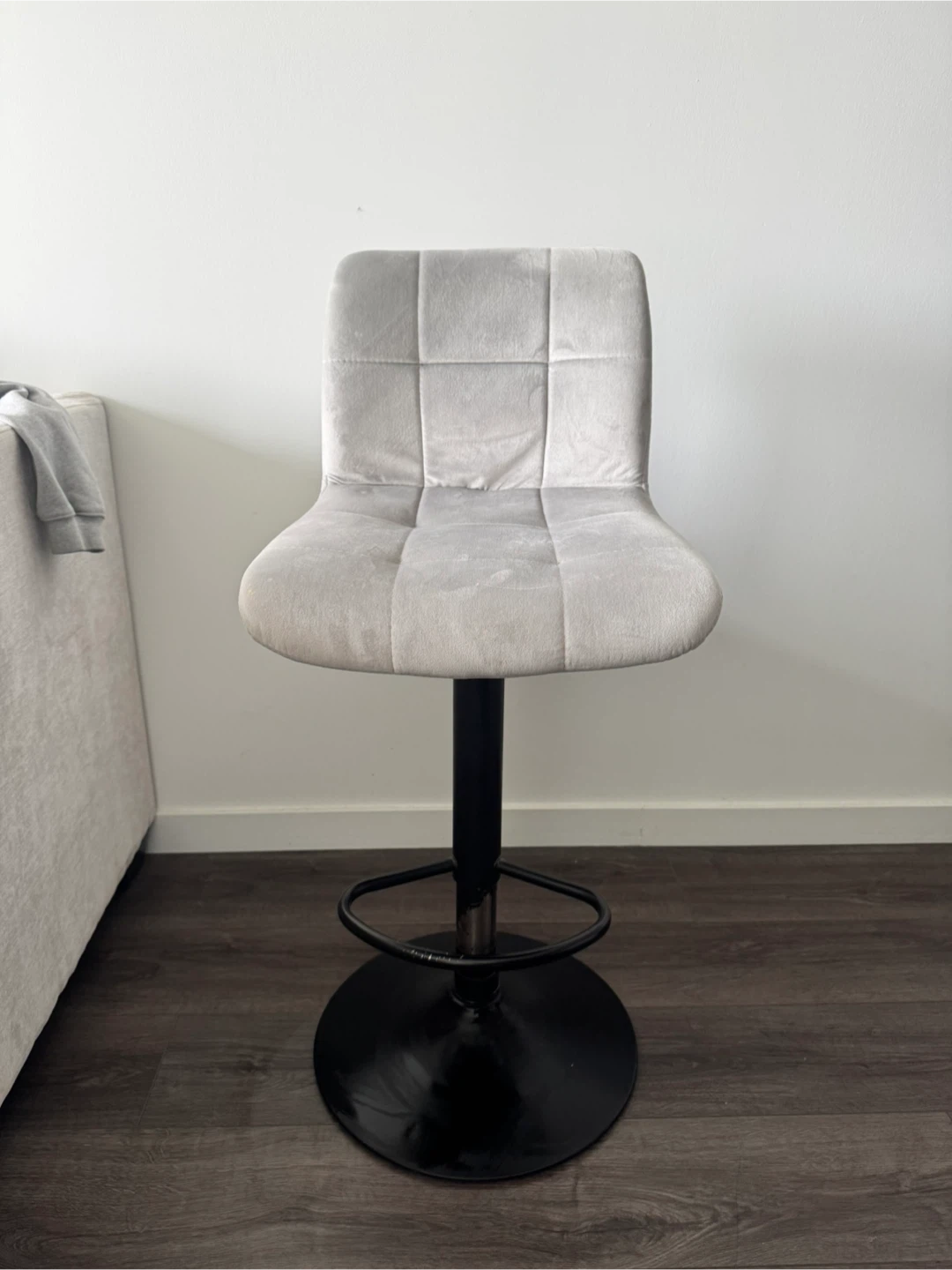 Adjustable Grey Velvet Bar Stool