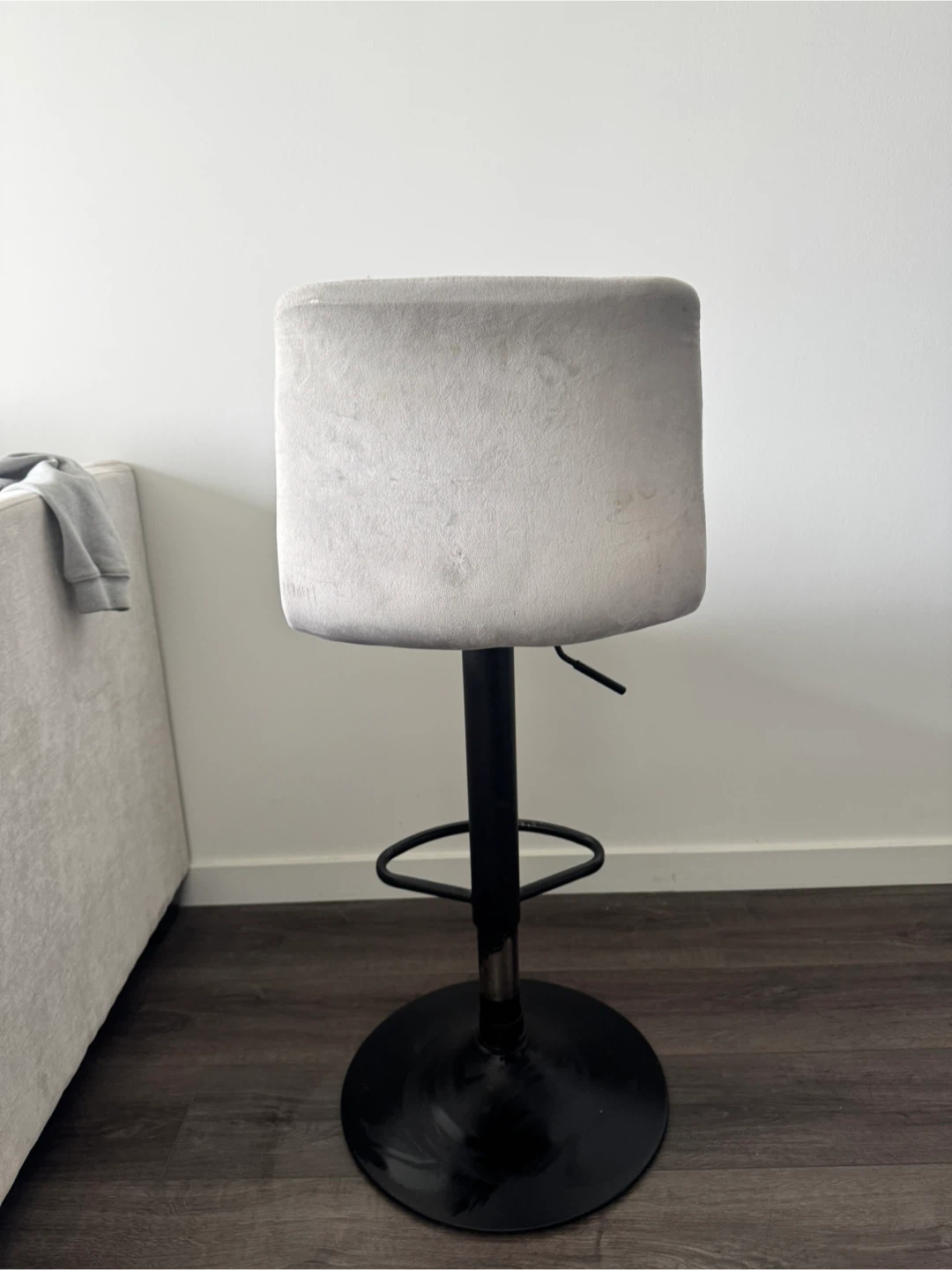 Adjustable Grey Velvet Bar Stool - photo 2