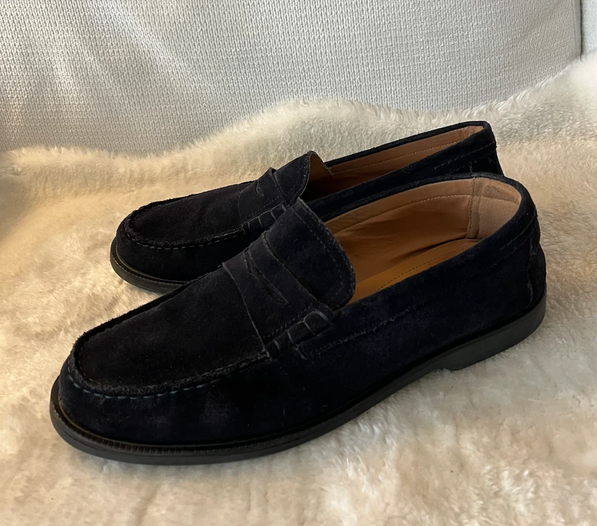 Zara Navy Blue Suede Penny Loafers