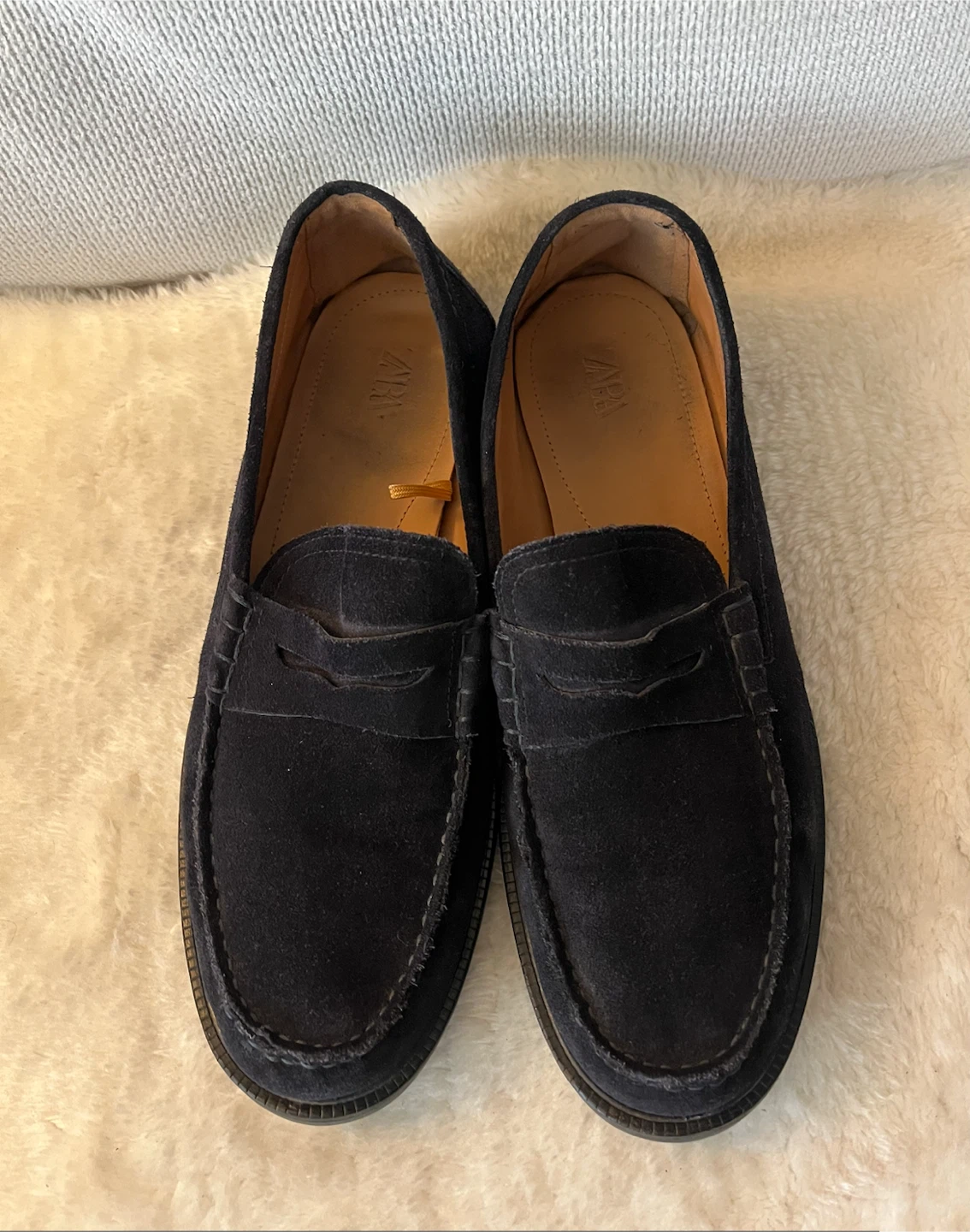 Zara Navy Blue Suede Penny Loafers - photo 2