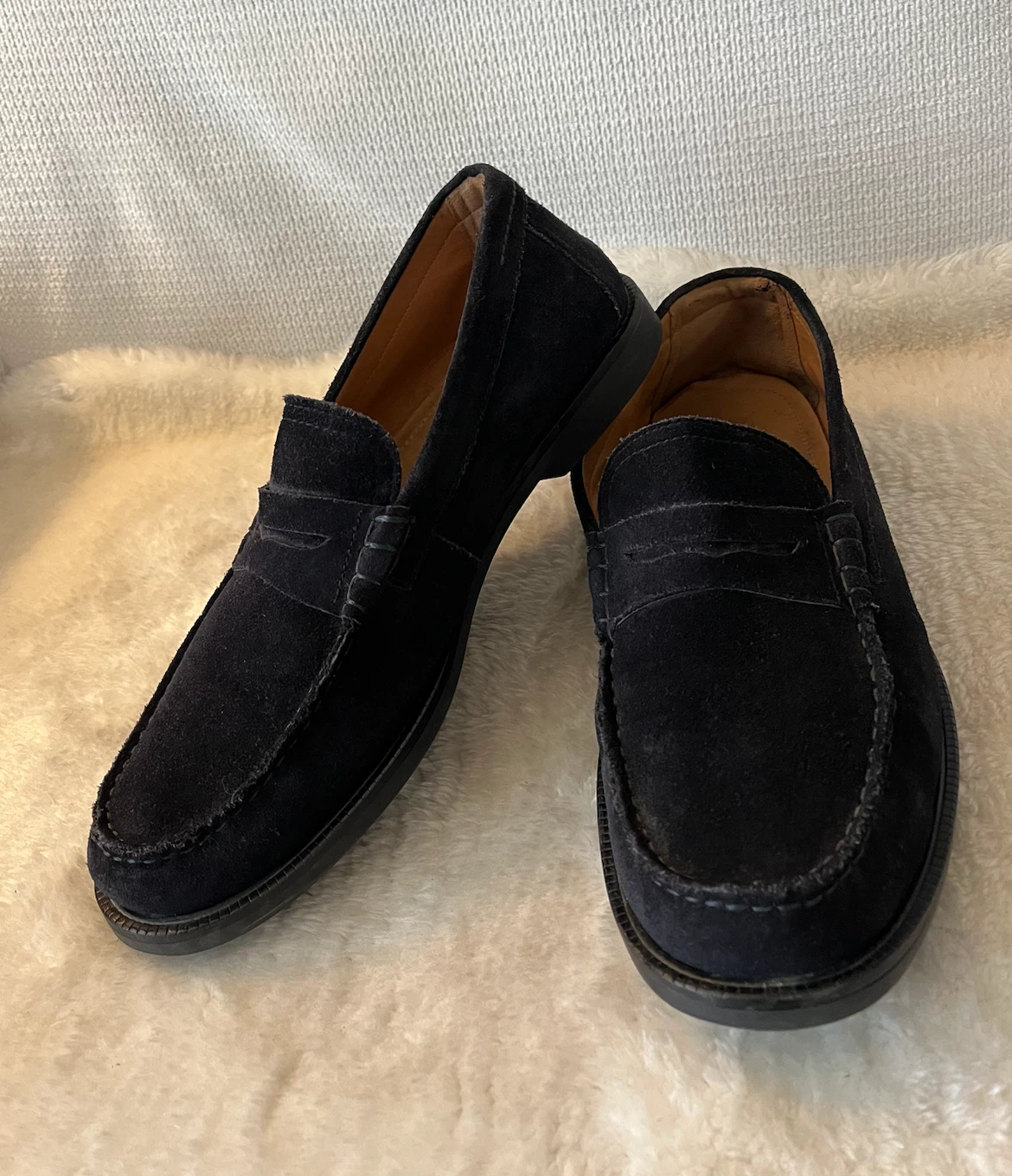 Zara Navy Blue Suede Penny Loafers - photo 3