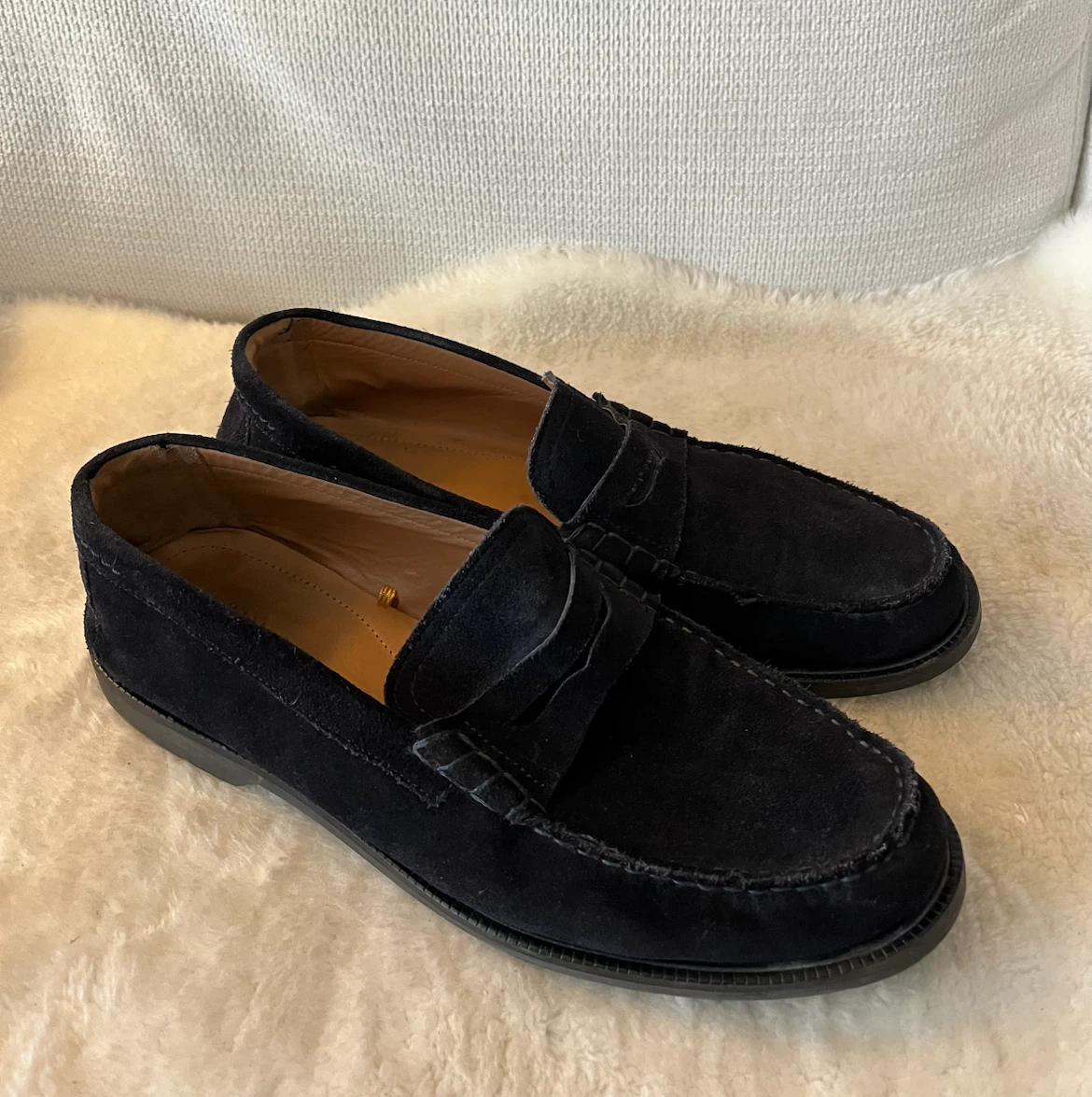 Zara Navy Blue Suede Penny Loafers - photo 4