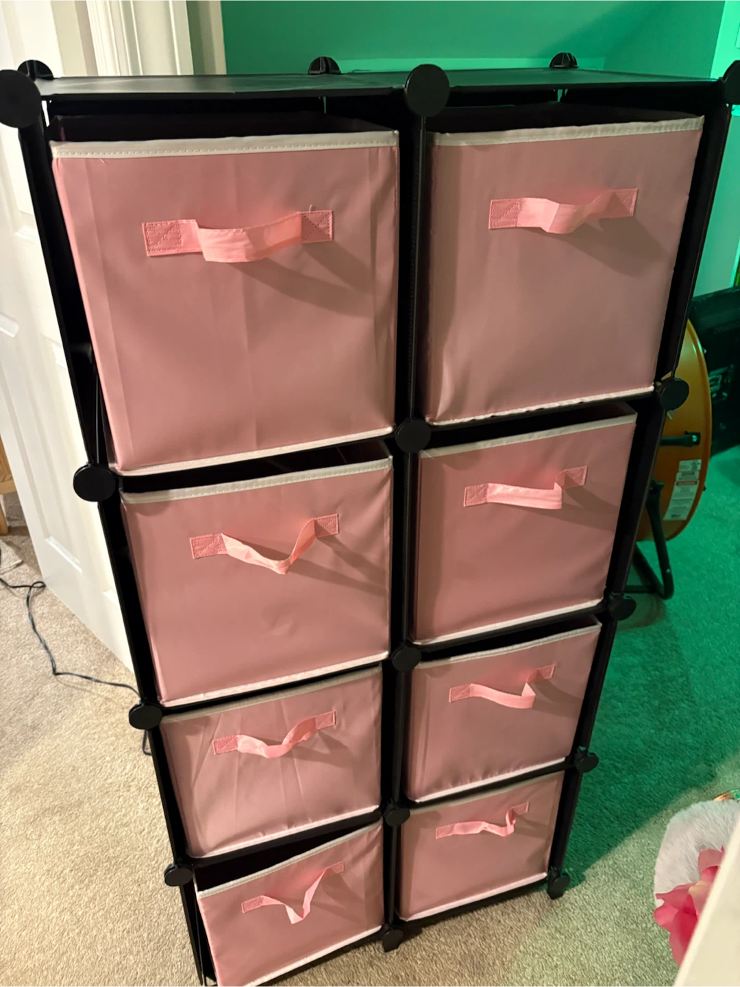 Modular Storage Shelf with Pink Fabric Bins - photo 2
