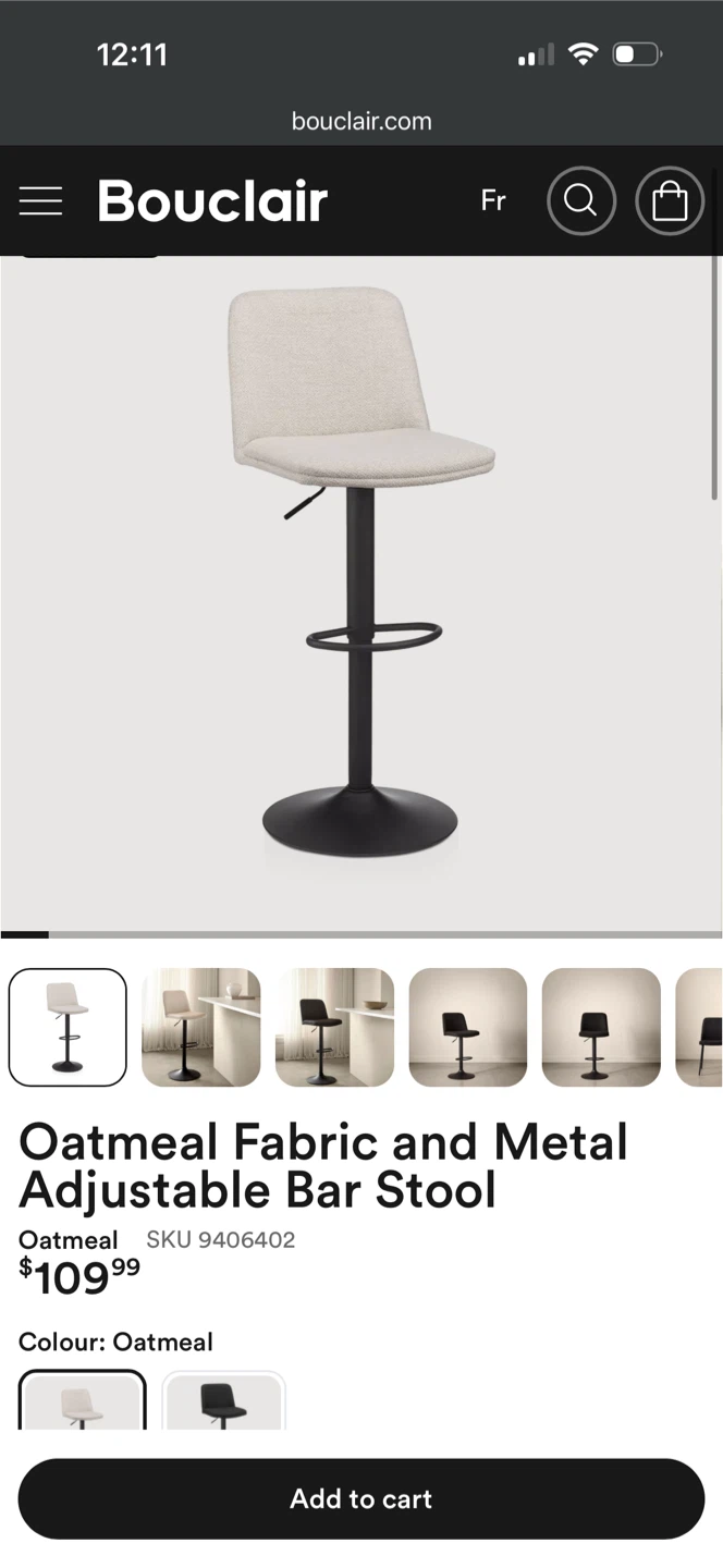 Bouclair Oatmeal Fabric Adjustable Bar Stools - photo 3