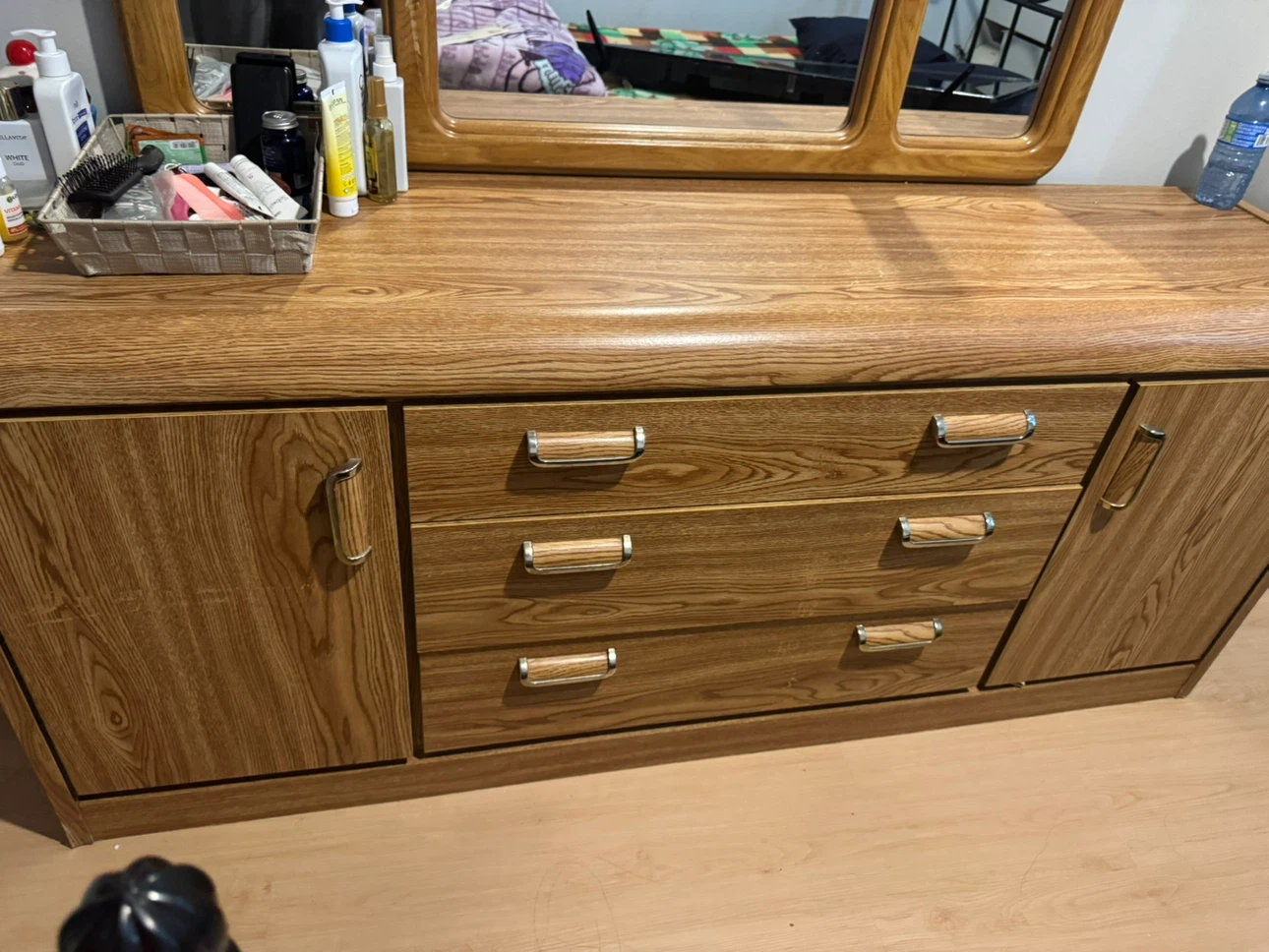 Wooden Dresser with Attached Mirror