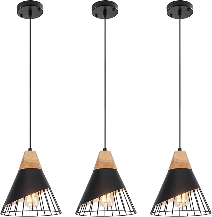 3-Pack Black Pendant Light, Modern Island Pendant Lights