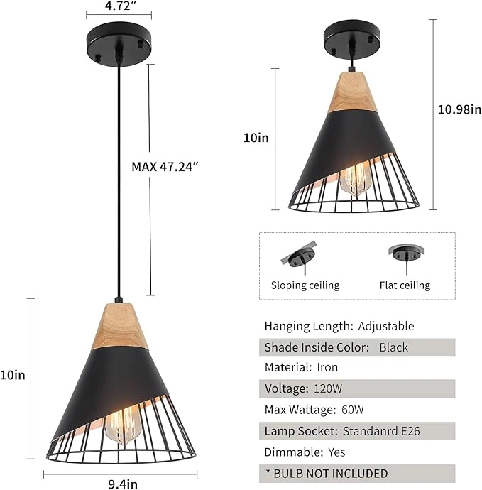 3-Pack Black Pendant Light, Modern Island Pendant Lights - photo 2