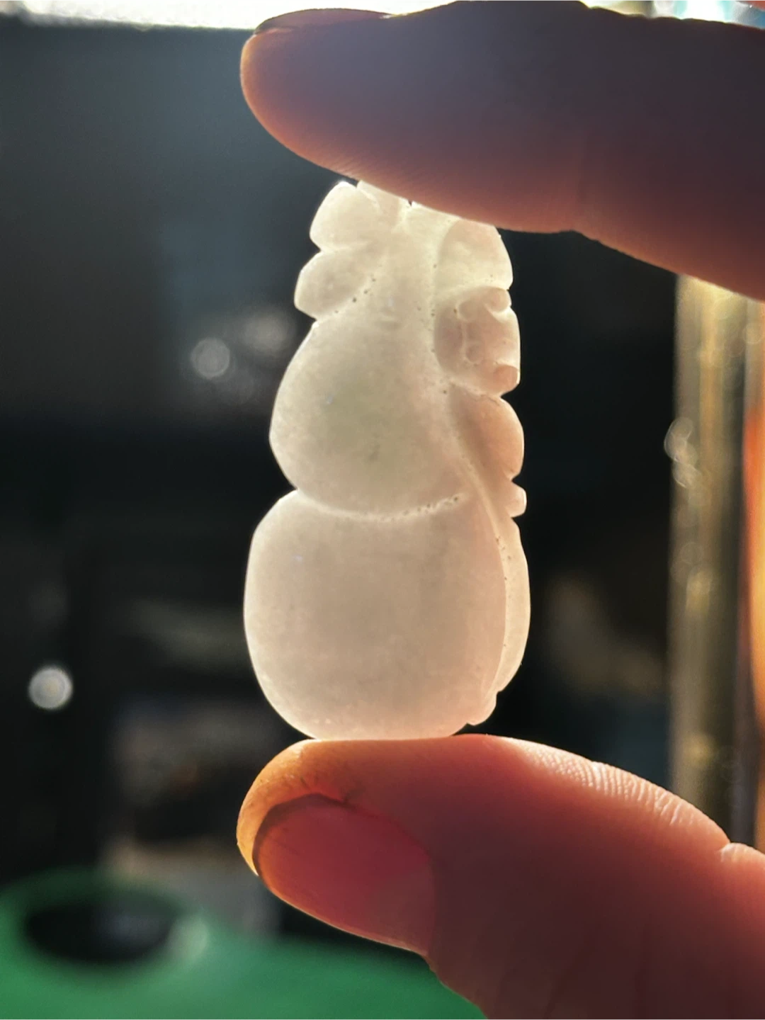 1.75" Natural Type A Icy White Jadeite Gourd Hulu Pendant