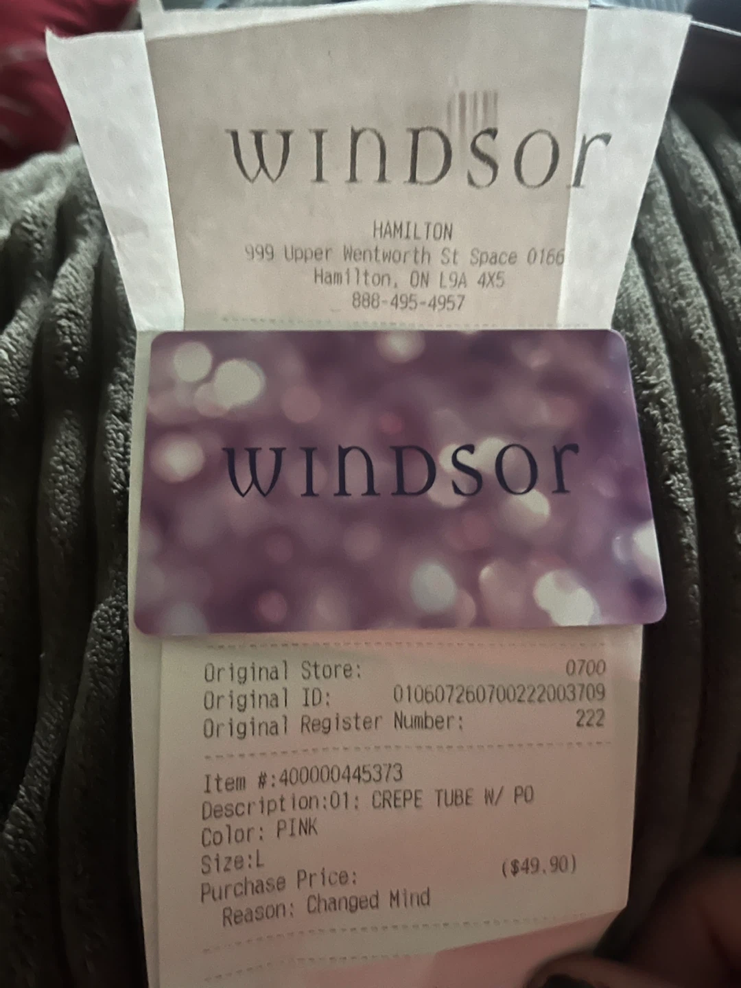 Windsor gift card has 49.90$