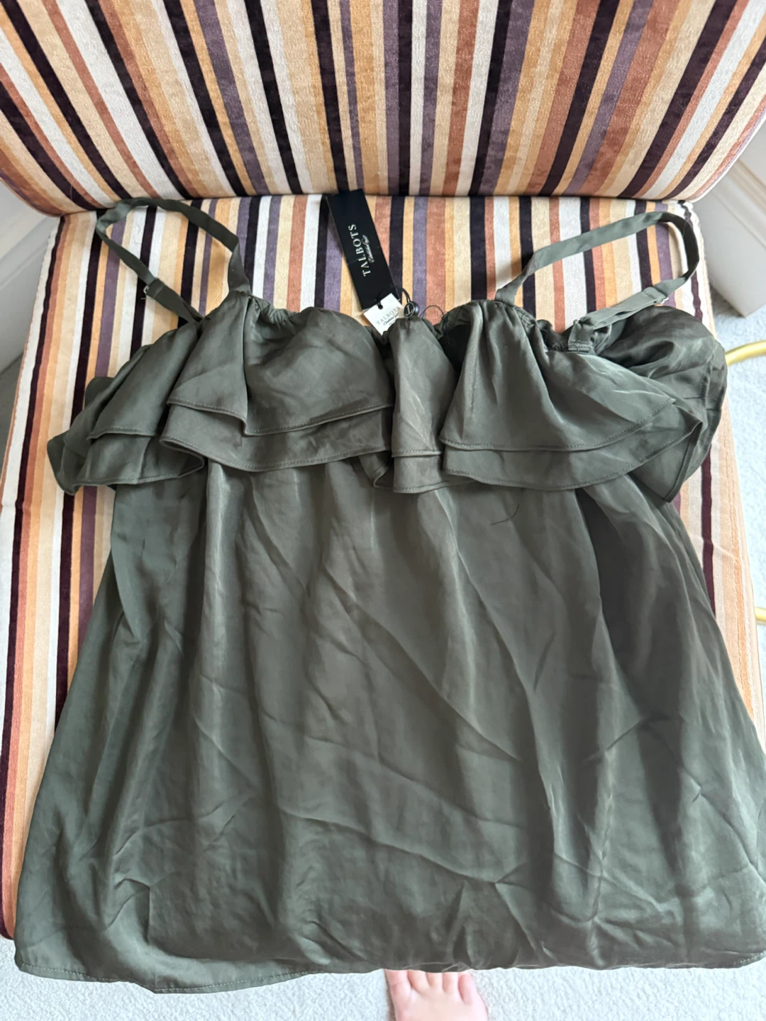 Talbots Olive Green Ruffle Camisole Large Petite