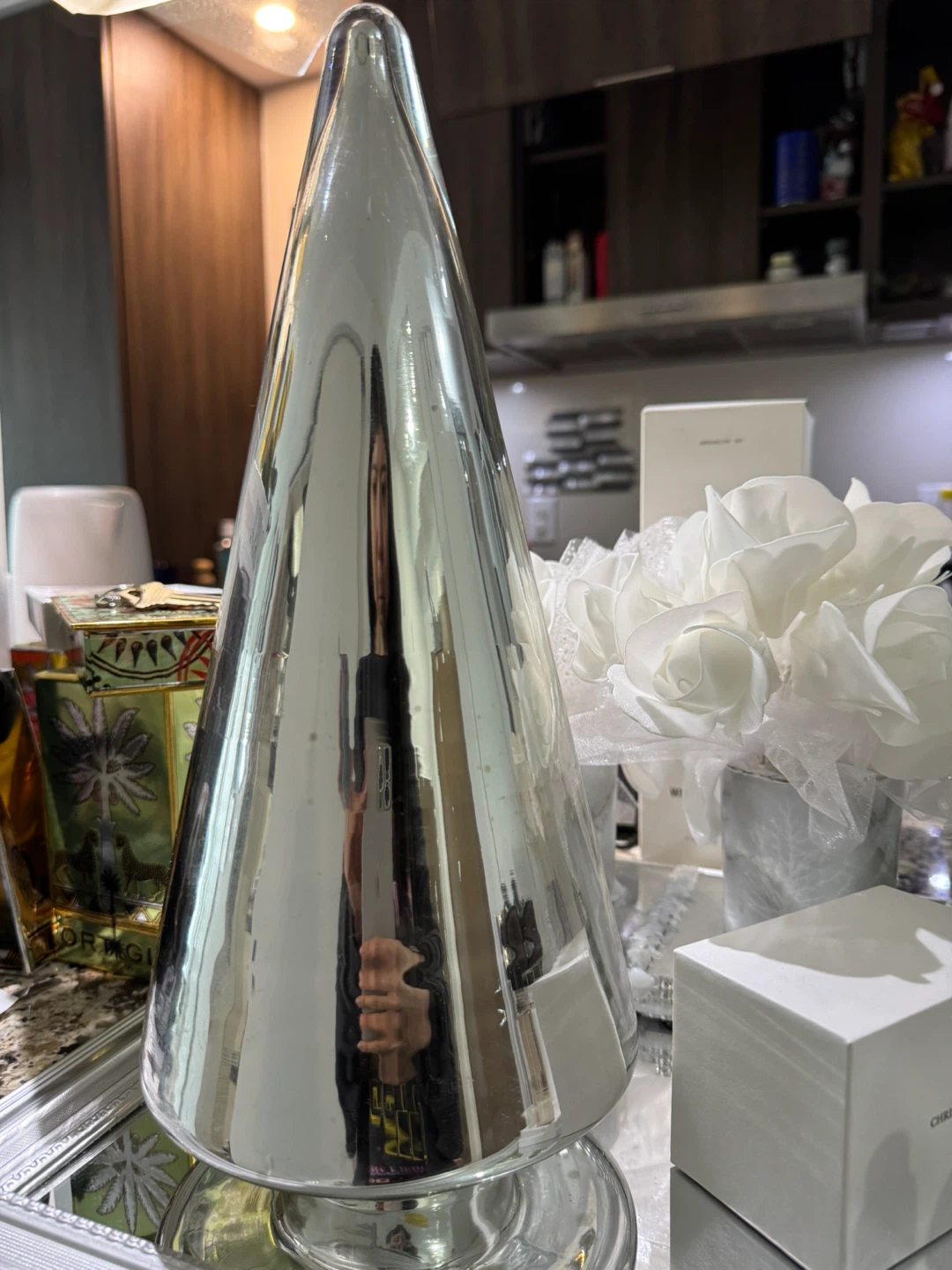 Italian Silver Glass Cone Decorative Ornament
