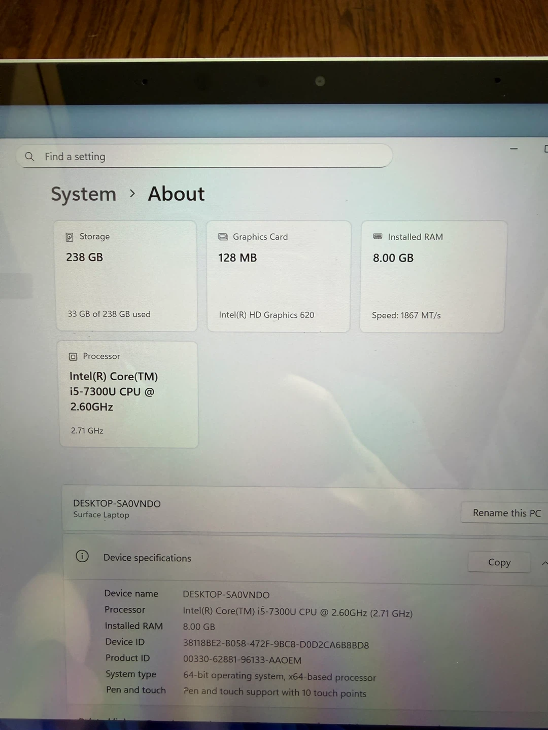 Microsoft Surface Laptop I5/8GB RAM/256GB SSD Touchscreen - photo 2