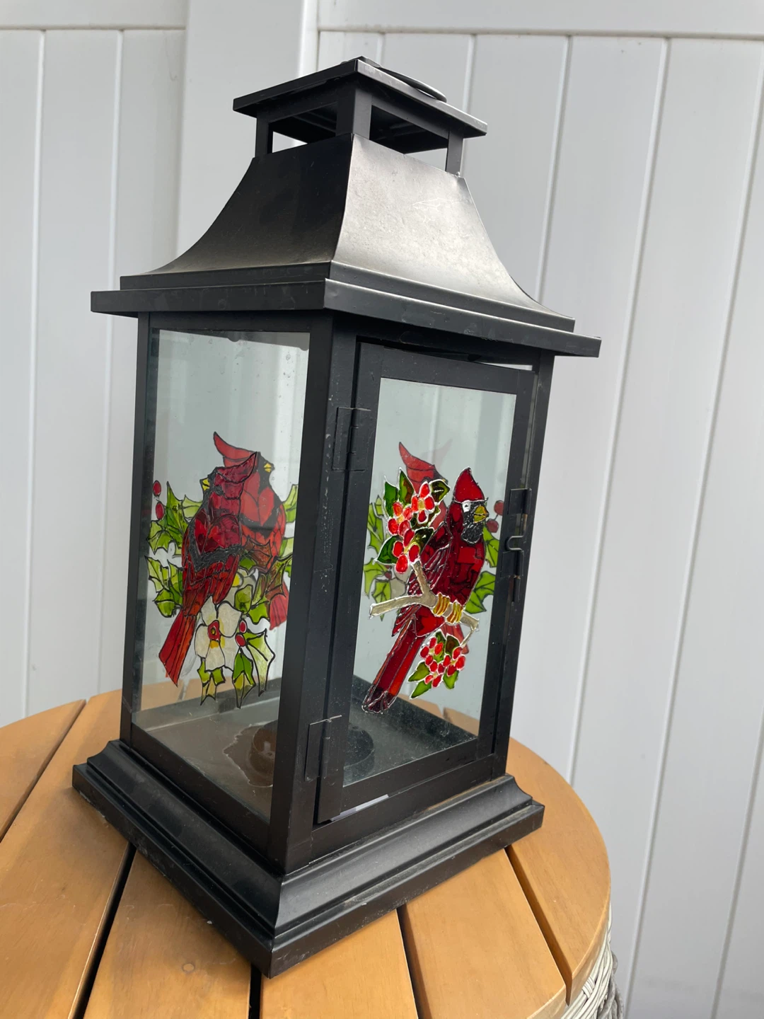 Cardinal Stained Glass Style Decorative Lantern