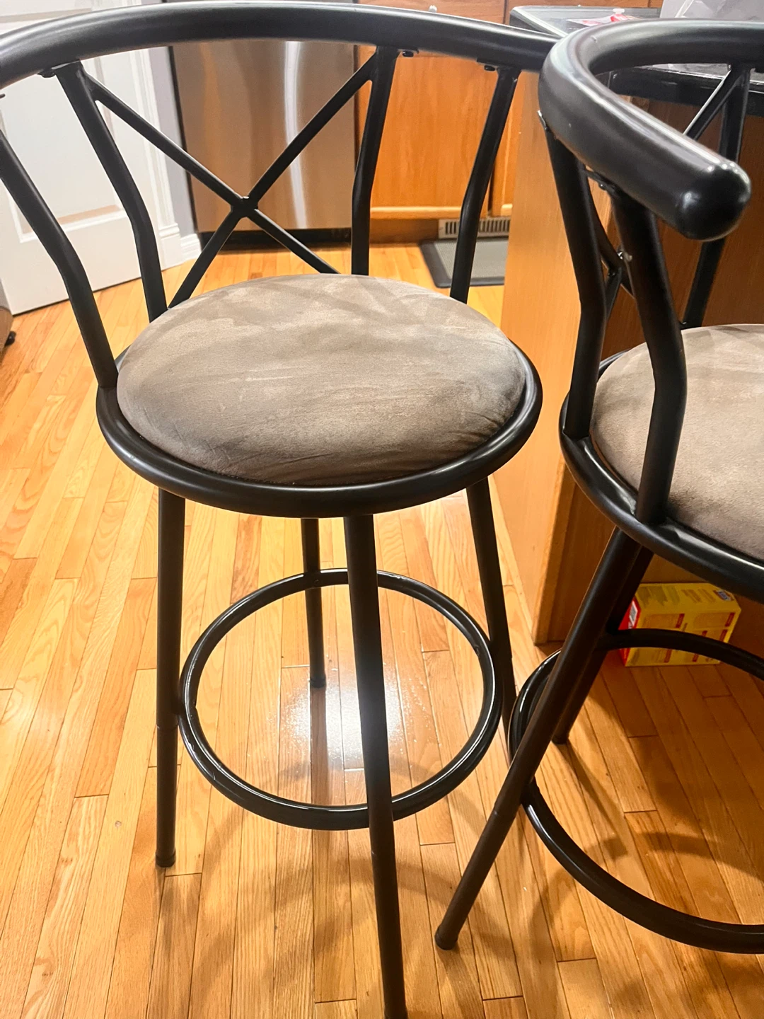 Set of two black metal bar stools
