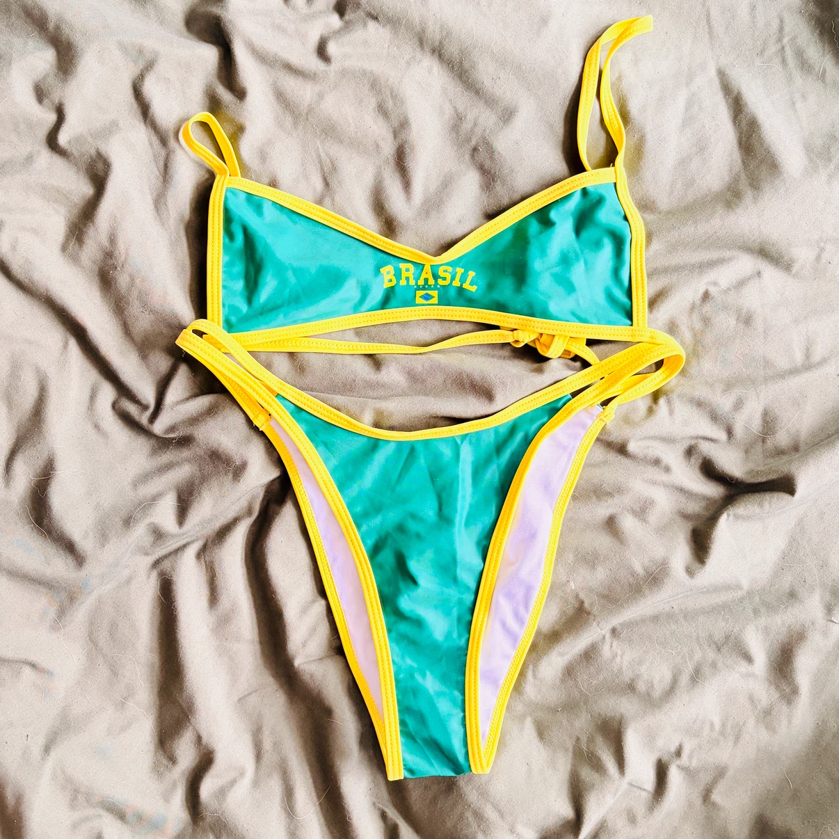 SHEIN Micro Bikini Set - Green Yellow Brazil (NEW)
