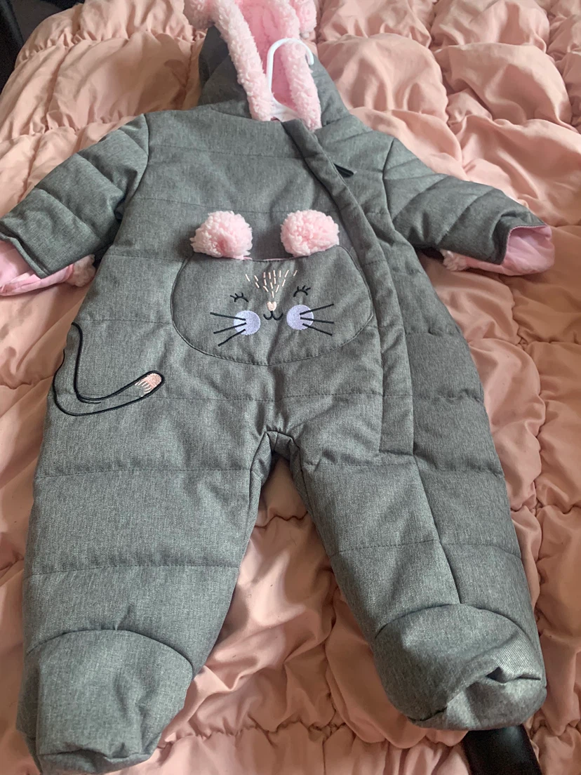 Gray Cat Hooded Baby Snowsuit