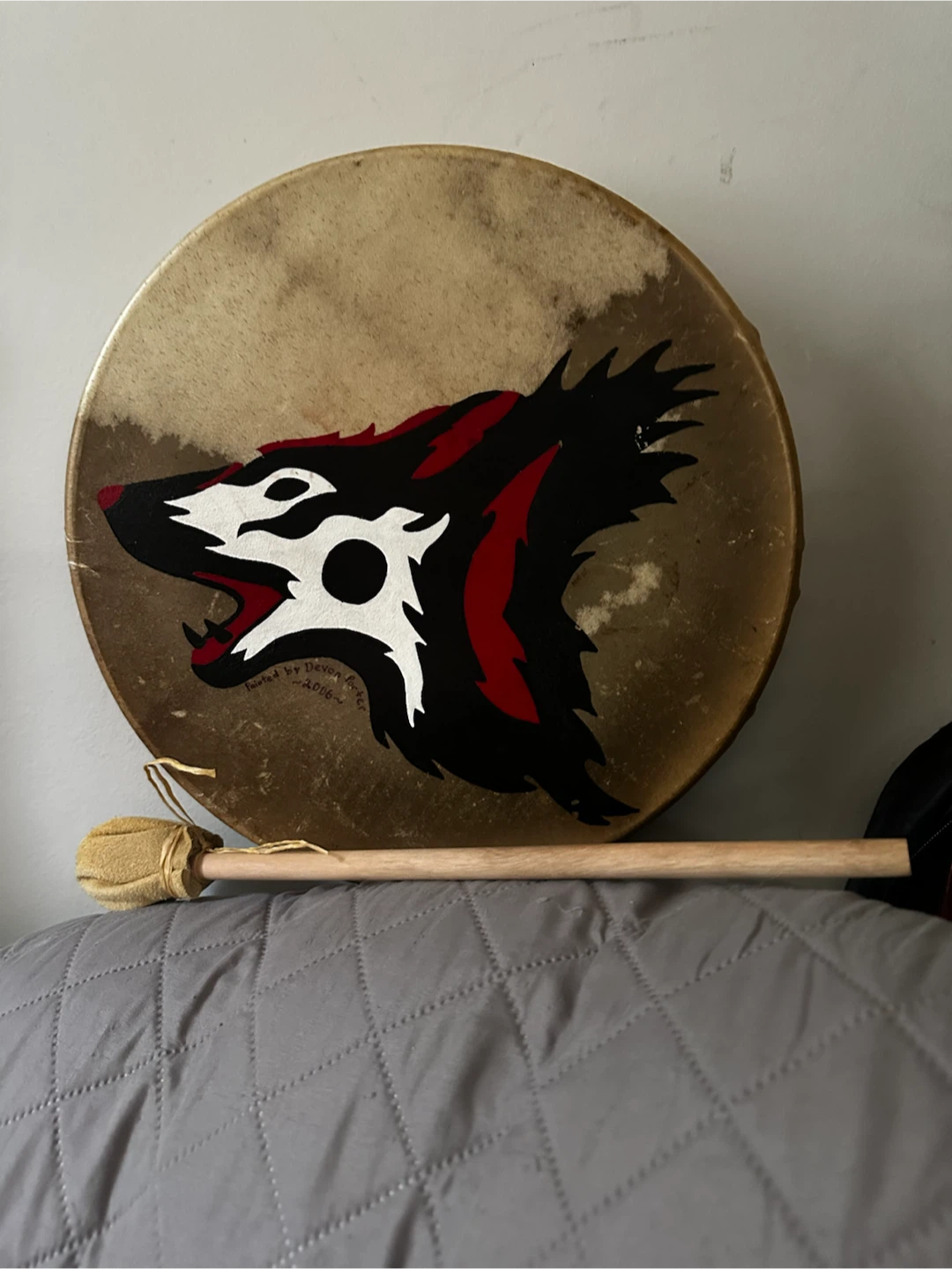 Authentic 2006 Signed Native Wolf Hand Drum