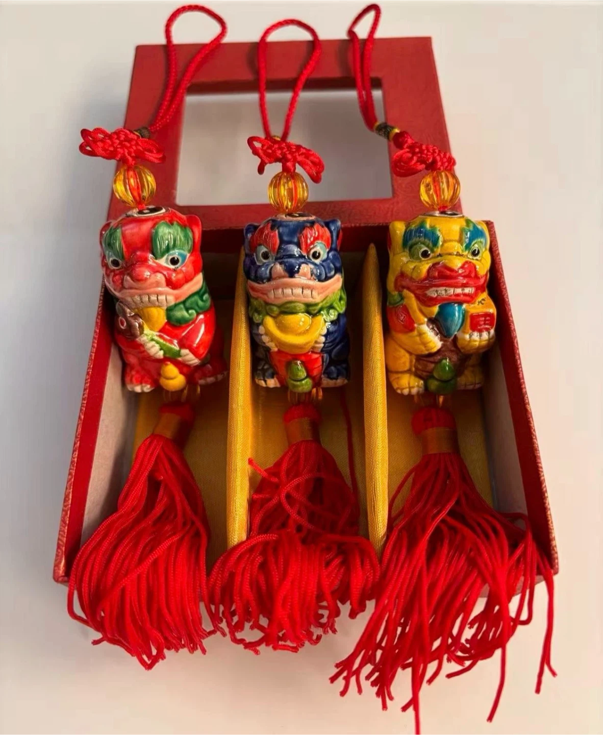 3Pcs Set Ceramic Pixiu Tassel Hanging Ornaments Boxed