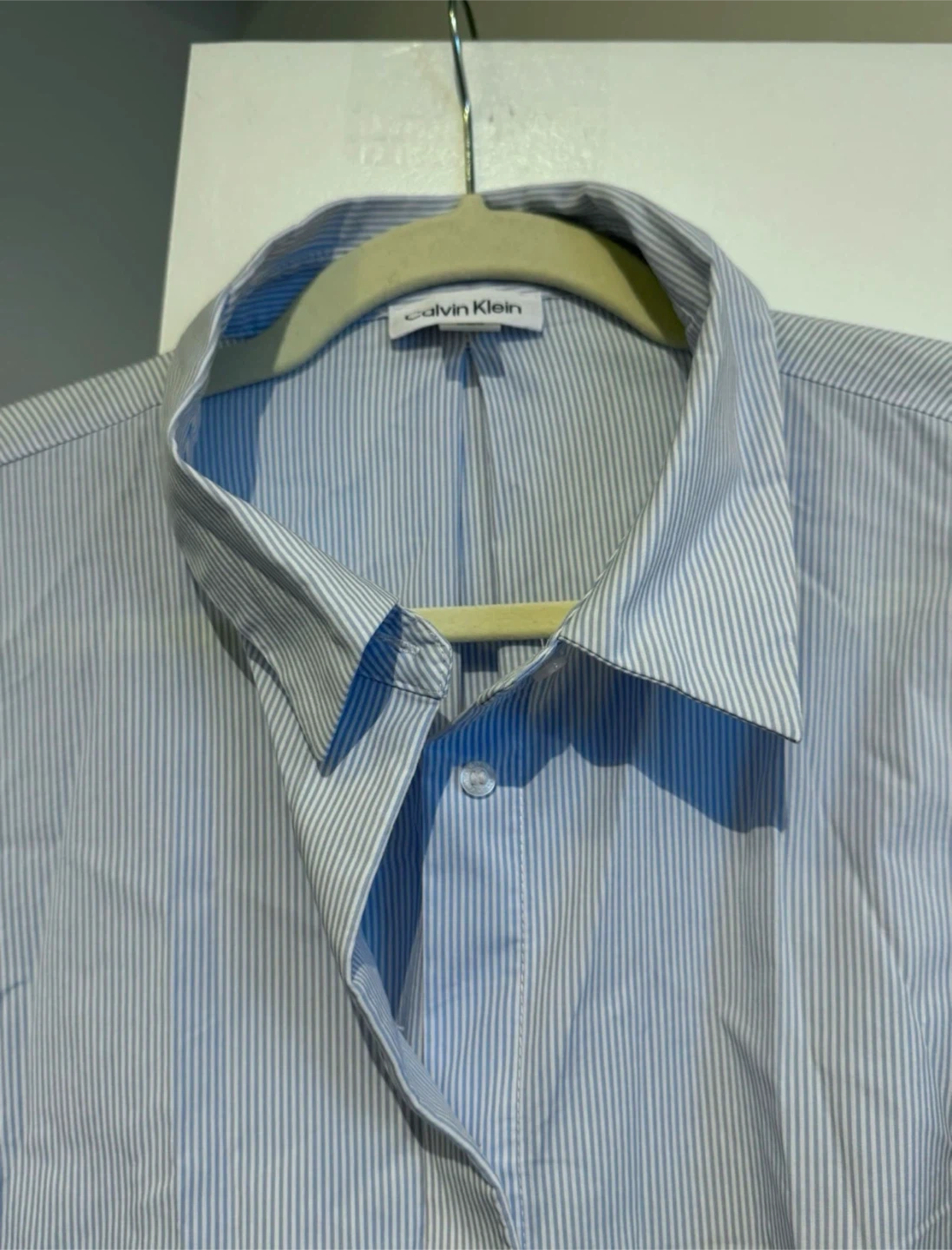 Calvin Klein Women’s Blue Pinstripe Button-Up Long Sleeve Shirt - photo 3