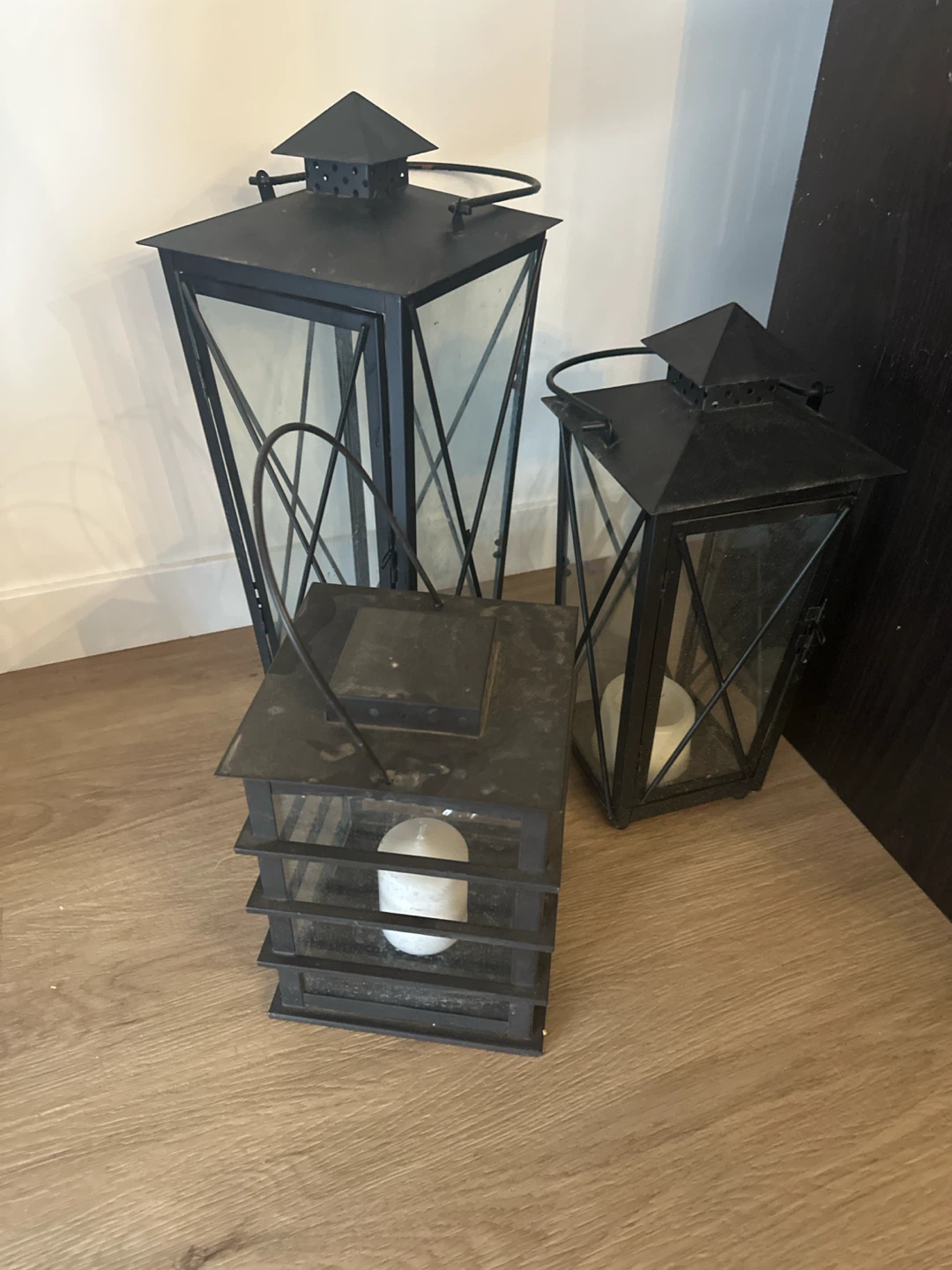 Set of 3 Black Metal Lanterns